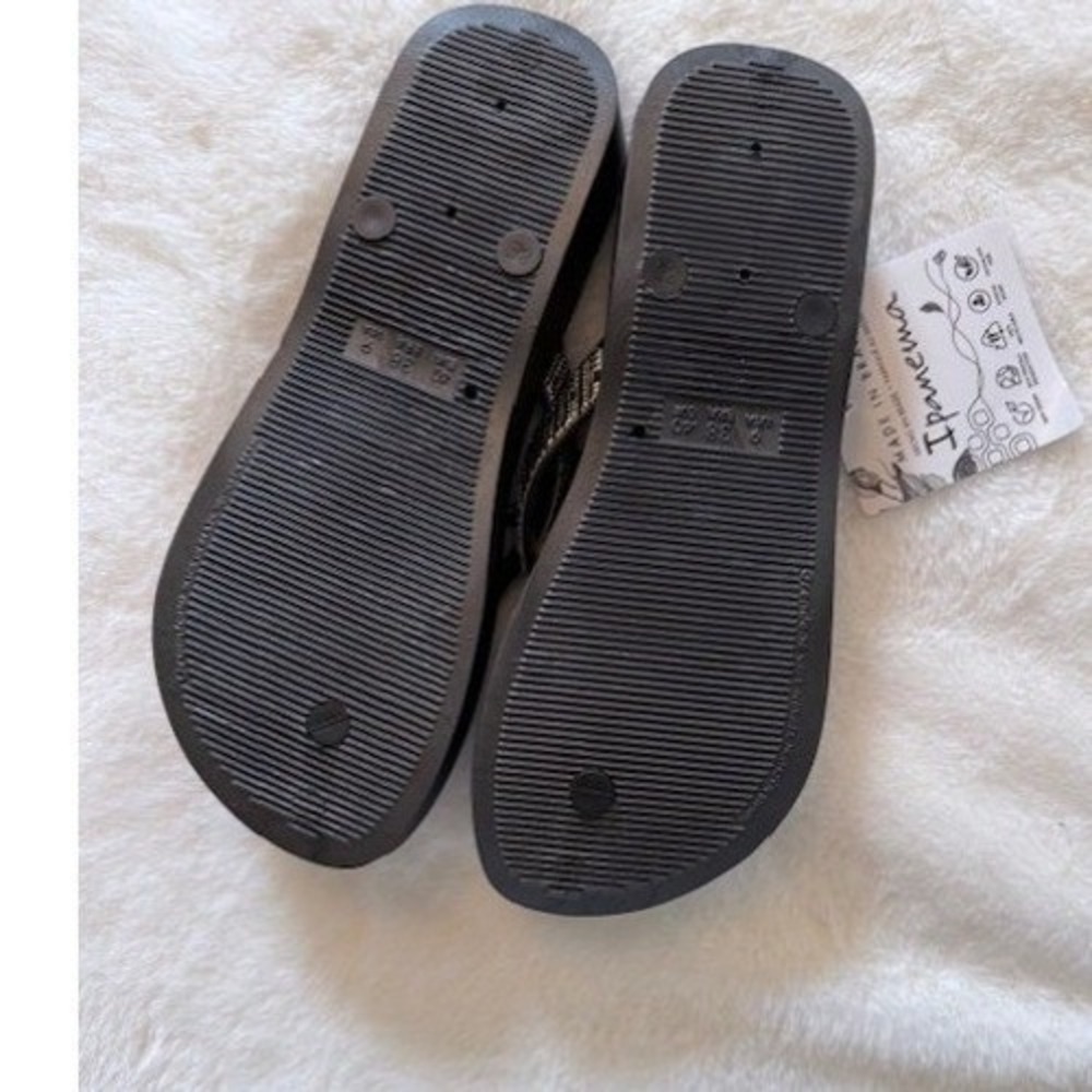 Ipanema Mesh Black Grey Wedge Flip Flops Platform Thong Sandals Womens s 9 - Picture 4 of 7